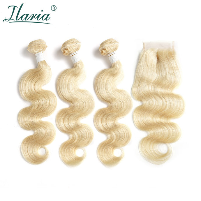 BRAID ILARIA HAIR Brazilian 613 Color Blonde Hair Bundles With Closure Body Wave Human Hair Blonde Ombre Bundles With Closure - BzilHair – Brazilian Hair