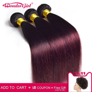 Wonder girl Ombre Straight Hair Bundles 1B 99J/Burgundy Two Tone Brazilian Hair Weave Bundles Non Remy Human Hair Weave Bundles - BzilHair – Brazilian Hair