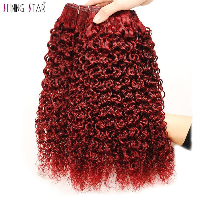 Brazilian 99J Bold Red Kinky Curly Bundles Burgundy Pre-Colored 100% Human Hair Bundles Shiningstar Nonremy 1/3/4 Pcs Weave Weft - BzilHair – Brazilian Hair