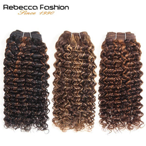 Rebecca Remy Human Hair Bundles 100g Brazilian Curly Hair Weave Pre-Colored Kinky Curly Brown Auburn Hair Extensions P4/30 P4/27 - BzilHair – Brazilian Hair