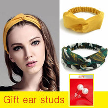 Load image into Gallery viewer, Gift Ear studs Woman Knotted Turban Hair Accessories for Girls Turban Elastic Hairband Head Wrap Striped  Hair Scrunchies W276 - BzilHair – Brazilian Hair