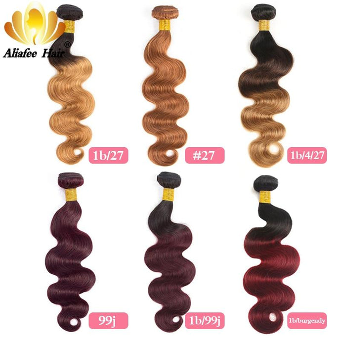 Brazilian Hair Weave Bundles Ombre Body Wave Bundles 1B/99J/#27/Burgundy/#2/#4/Colors AliAfee Hair Non Remy Human Hair Extension - BzilHair – Brazilian Hair