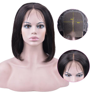 4x4 Short Lace Closure Human Hair Wigs For Women OYM Brazilian Straight Remy Bob Wig Lace Closure Wig pre plucked Baby Hair - BzilHair – Brazilian Hair