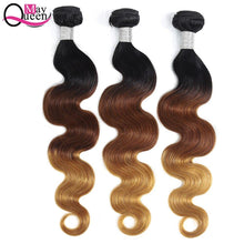 Load image into Gallery viewer, May Queen Hair Ombre Brazilian Body Wave 3&amp;4Pieces T1B/4/27 Three Tone Color Remy Hair Extensions 100% Human Hair Weave Bundles - BzilHair – Brazilian Hair
