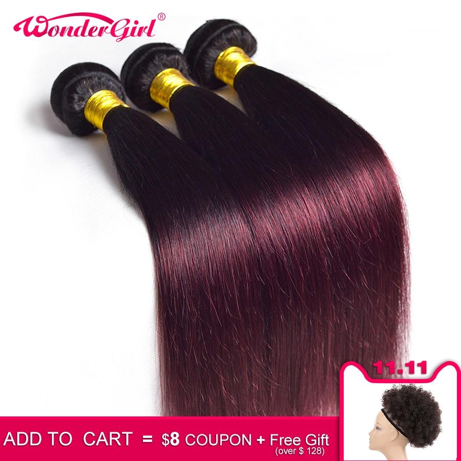 Wonder girl Ombre Straight Hair Bundles 1B 99J/Burgundy Two Tone Brazilian Hair Weave Bundles Non Remy Human Hair Weave Bundles - BzilHair – Brazilian Hair