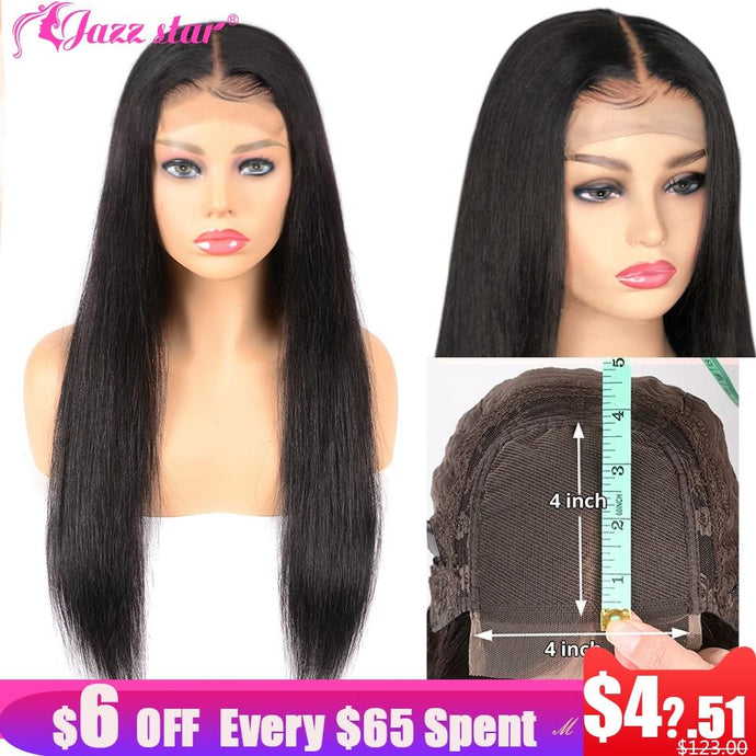 Brazilian 4*4 Lace Closure Wig Straight Human Hair Wigs For Black Women Non-Remy Jazz Star 150% Density Lace Wig with Baby Hair - BzilHair – Brazilian Hair