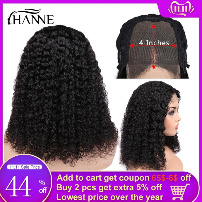 HANNE Remy Brazilian Curly Human Hair Lace Wig 4*4 Closure Wigs Human Wig Glueless 8-24inch with 150% Density ForBlack Women - BzilHair – Brazilian Hair