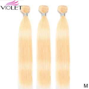 VIOLET Straight 613 Blonde bundle Medium Ratio 8"-26"Brazilian Non-Remy Human Hair Weave 613 Honey 1/ 3/ 4 PC Hair Extensions - BzilHair – Brazilian Hair