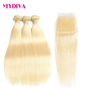 613 Blonde Bundles With Closure Brazilian Straight Hair Bundles With Closure Remy Human Hair Weave Extenstions 10-30 Inch Bundle - BzilHair – Brazilian Hair