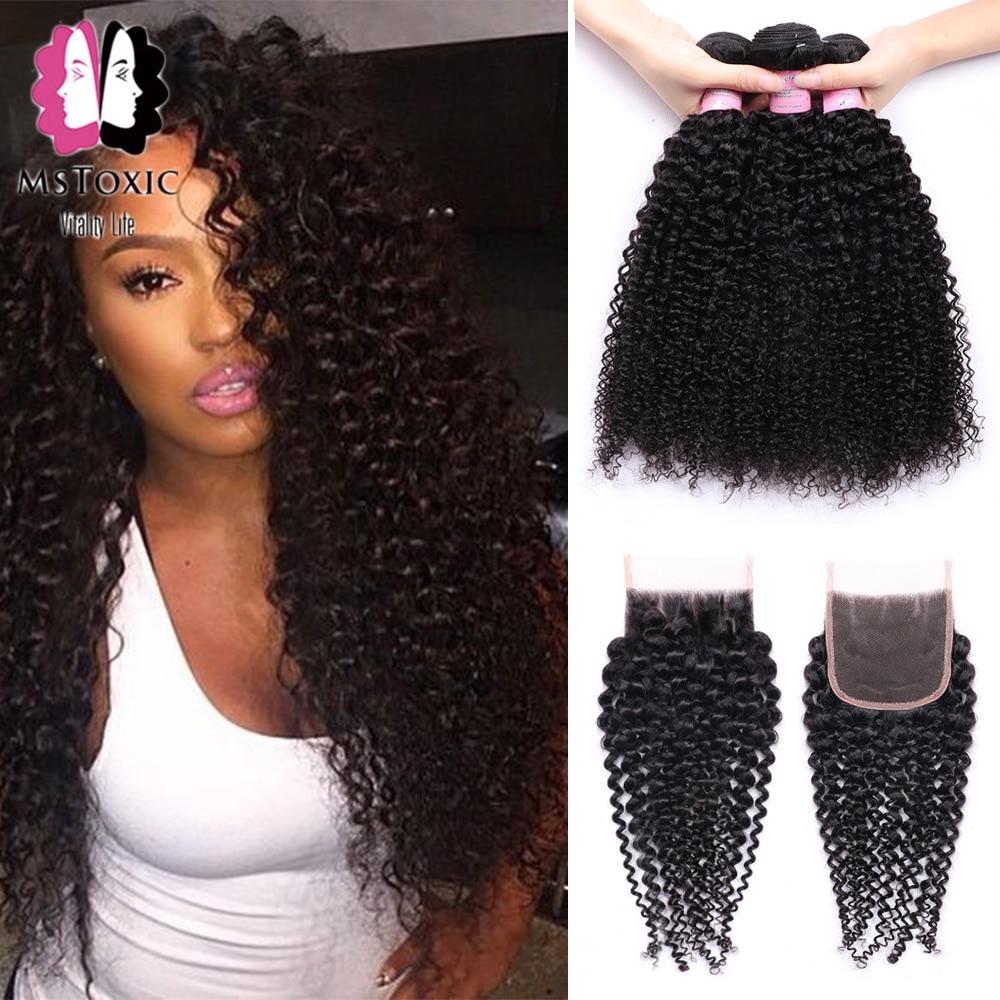 Mstoxic Afro Kinky Curly Bundles With Closure Non-Remy Human Hair Bundles With Closure Brazilian Hair Weave Bundles With Closure - BzilHair – Brazilian Hair
