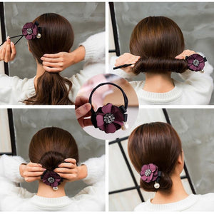 NEW arrival Women Hair Accessories Elegant Rhinestone Flower Pearls Hair Curls Bun Maker Floral Headband Ribbon Hair Making Tool - BzilHair – Brazilian Hair