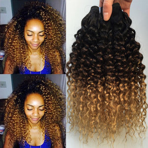 Ombre Kinky Curly Hair Brazilian Human Hair Weave Bundles 1B/4/27 Remy Afro Jerry Curly Human Hair Extensions 1 / 3 / 4 Bundles - BzilHair – Brazilian Hair