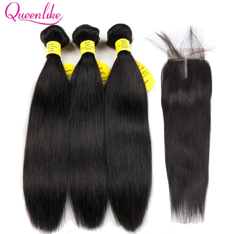 Queenlike 100% Human Hair Weave Bundles With Closure Non Remy Weft 2 3 4 Bundles Brazilian Straight Hair Bundles With Closure - BzilHair – Brazilian Hair