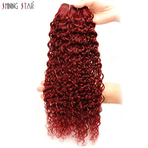 Brazilian 99J Bold Red Kinky Curly Bundles Burgundy Pre-Colored 100% Human Hair Bundles Shiningstar Nonremy 1/3/4 Pcs Weave Weft - BzilHair – Brazilian Hair