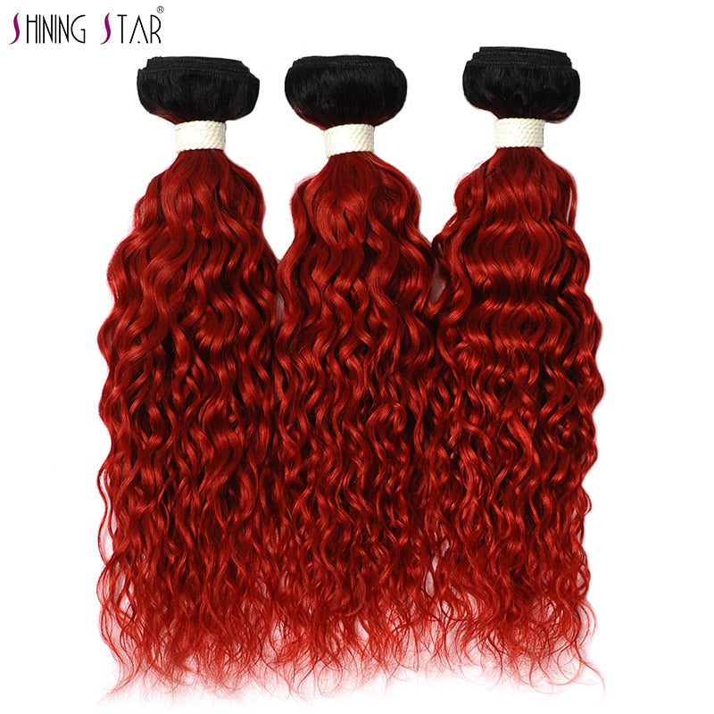 Shining Star Red Ombre Brazilian Hair Weave Bundles Water Wave Bundles 100% Colored Human Hair Weave 10-26 Inches 1/3/4 Non Remy - BzilHair – Brazilian Hair
