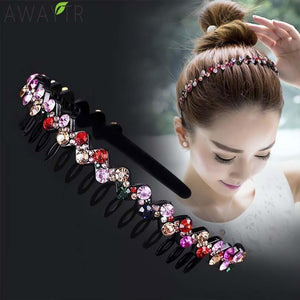 AWAYTR Hairbands Non-slip Bezel Colorful Rhinestone Flower Water Ripple Hair Hoop Headband for Women Hair Band Hair Accessories - BzilHair – Brazilian Hair