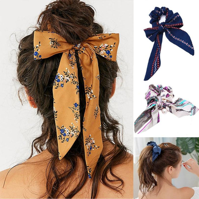 2019 New Bow Streamers Hair Ring Fashion Ribbon Girl Hair Bands Scrunchies Ponytail Hair Bows Girl Holder Rope Hair Accessories - BzilHair – Brazilian Hair