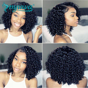 NYUWA Short 13x6 Lace Front Human Hair Wigs Pre Plucked With Baby Hair Curly Brazilian Remy Hair Lace Front Bob Wigs 10"-14" - BzilHair – Brazilian Hair