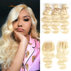 Rebecca 613 Blonde Bundles With Closure Brazilian Body Wave Remy Human Hair Weave Bundles 613 Honey Blonde Bundles With Closure - BzilHair – Brazilian Hair