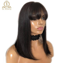Load image into Gallery viewer, Lace Front Short Bob Wig 613 Blonde Red Peruvian Human Hair Wigs With Bangs Remy Baby Hair For Women Straight Black Hair - BzilHair – Brazilian Hair