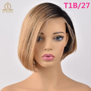 13x6 Lace Front Human Hair Short Bob Wigs Pixie Cut Ombre Color 1B 27 613 Blonde Black Straight For Women Brazilian Remy Hair - BzilHair – Brazilian Hair