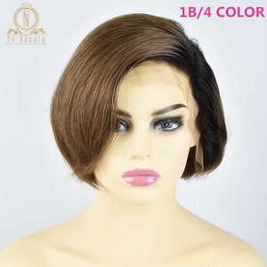 13x6 Lace Front Human Hair Short Bob Wigs Pixie Cut Ombre Color 1B 27 613 Blonde Black Straight For Women Brazilian Remy Hair - BzilHair – Brazilian Hair