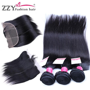 ZZY Fashion Hair Lace Frontal Closure with Bundles  Straight Human Hair Bundles with Lace Closure Non-Remy Hair - BzilHair – Brazilian Hair