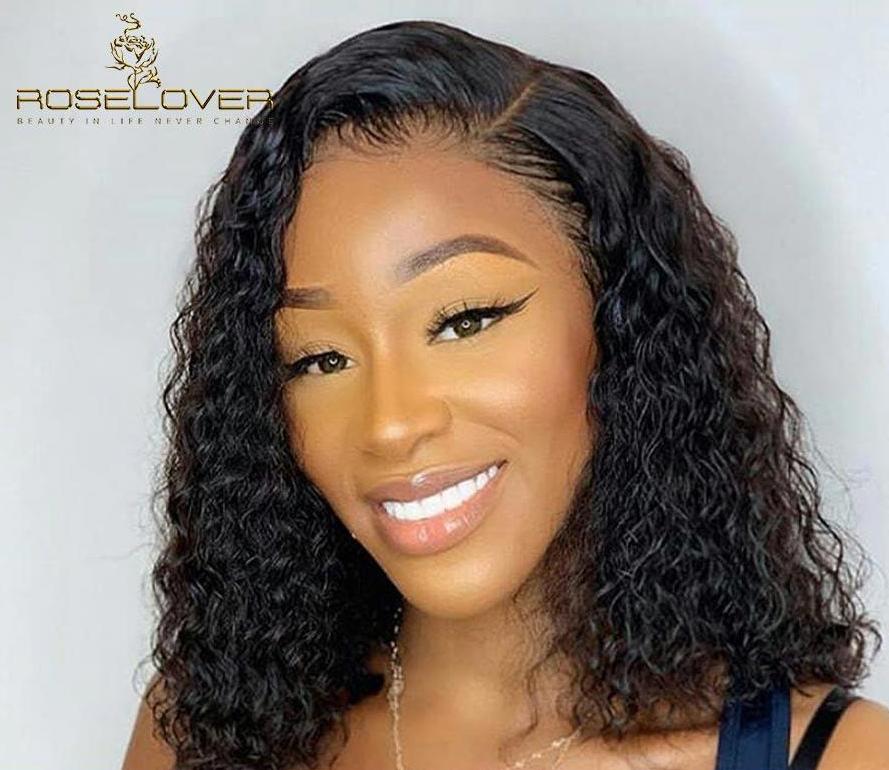 Deep Parting Curly Human Hair Wig Wet and Wavy 13*6 Lace Front Human Hair Wigs Short Bob Wig Pre Plucked Brazilian Remy Hair - BzilHair – Brazilian Hair