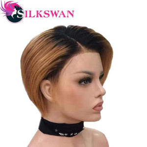Silkswan short pixie cut wigs brazilian human remy hair customized 150% density lace front wig 1b/27 for black women side part - BzilHair – Brazilian Hair